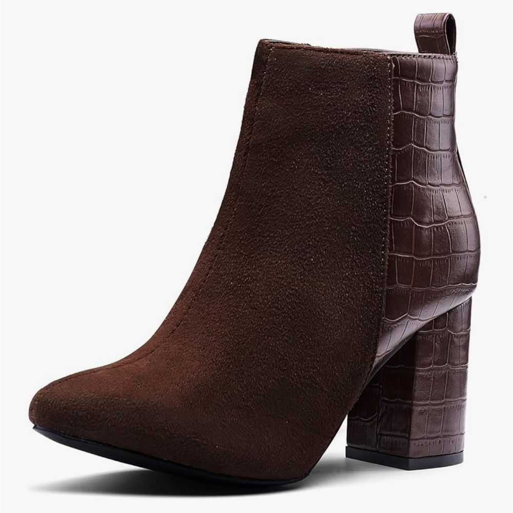 Elegant Brown Croc-Embossed Ankle Boots